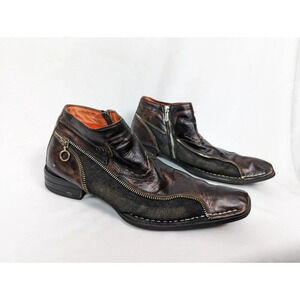 Robert Wayne REPUBLIC Boot Mens Sz 8 Black Zipper & Denim Trim Embellished $410